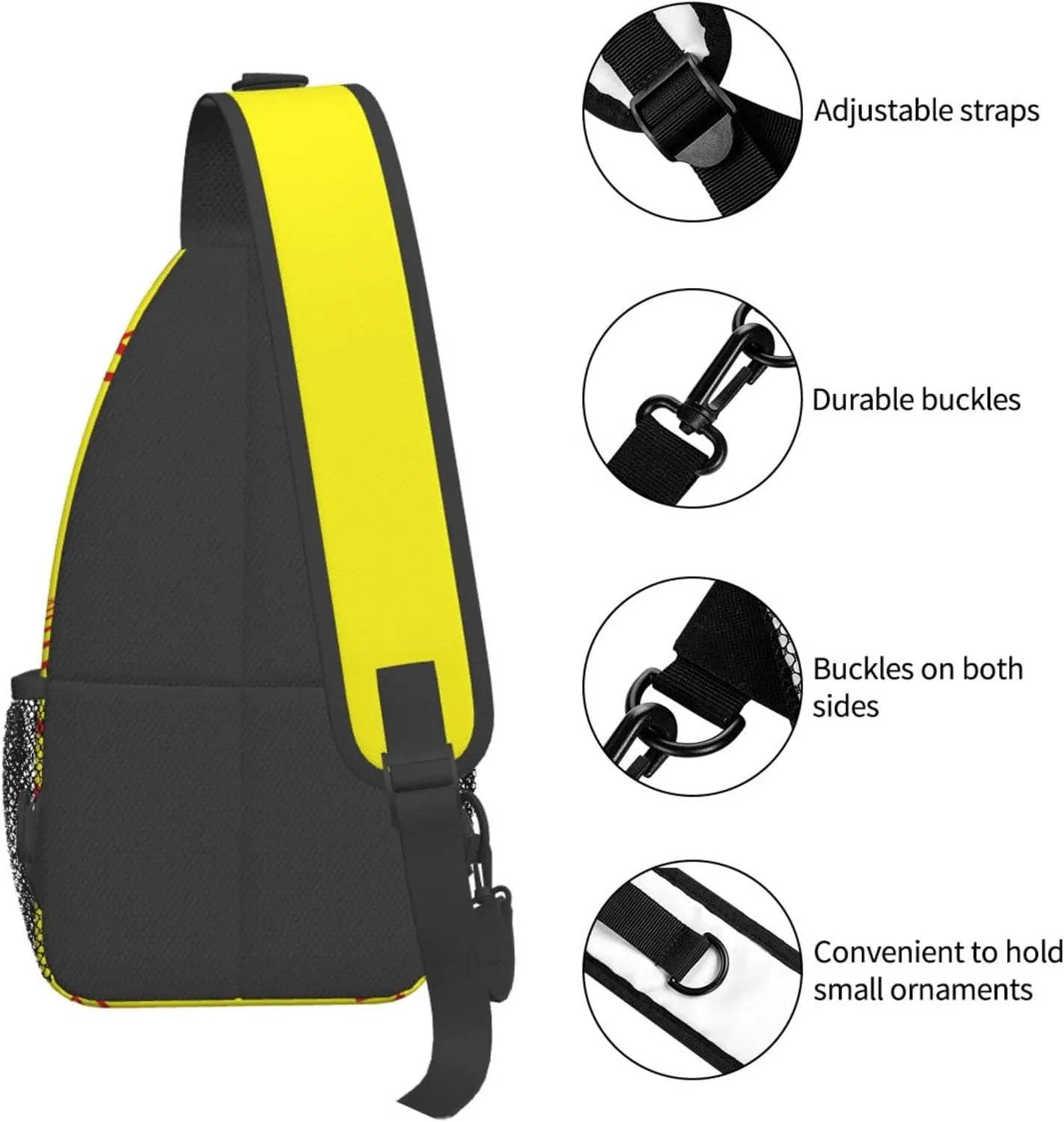 Softball Stitches Sport Sling Bag for Women Men Crossbody Backpack Cycling Hiking Daypack Chest Shoulder Bag with Adjustable Strap