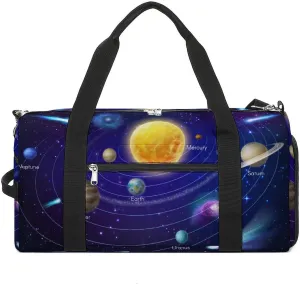 Solar System Print Sports Tote Gym Bag for Women Men, Overnight Bag with Shoe Compartment Water Resistant