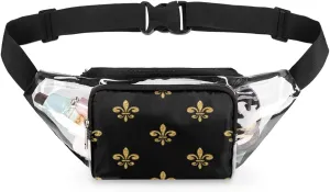 Solemn Golden Flower Clear Fanny Pack Stadium Approved Adjustable Clear Belt Bag Cute Waist Bags for Women Men Travel Sports Events Hiking Concerts