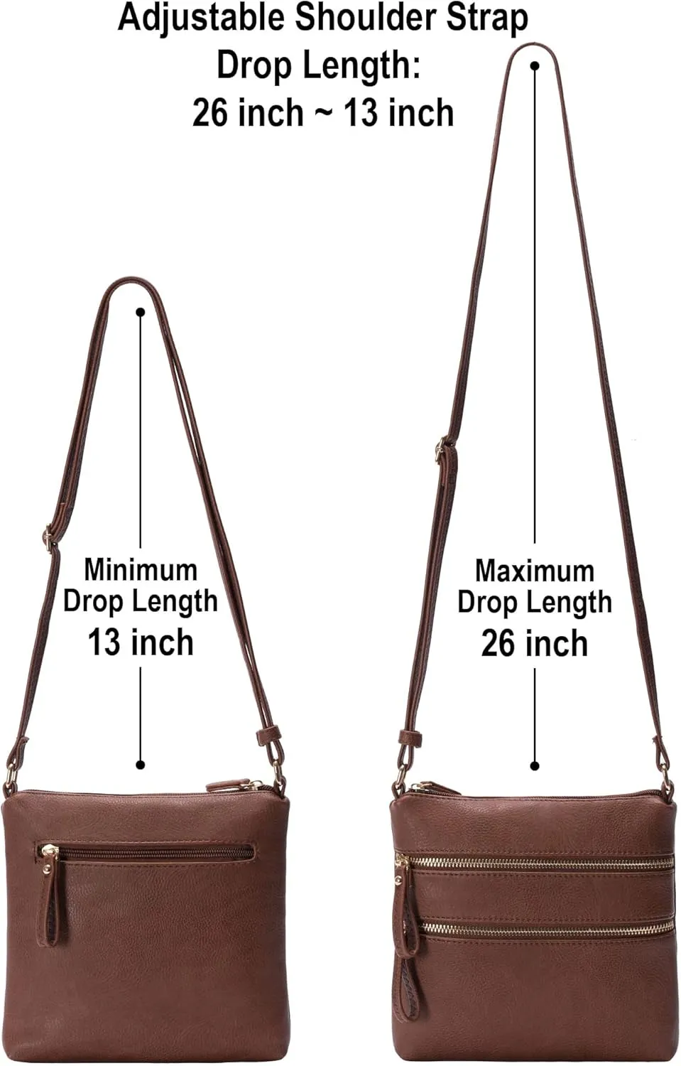 Solene Small Multi Zipper Pocket Crossbody Bag with Adjustable Strap, Lightweight Travel Purse, Daily Small Messenger Pouch