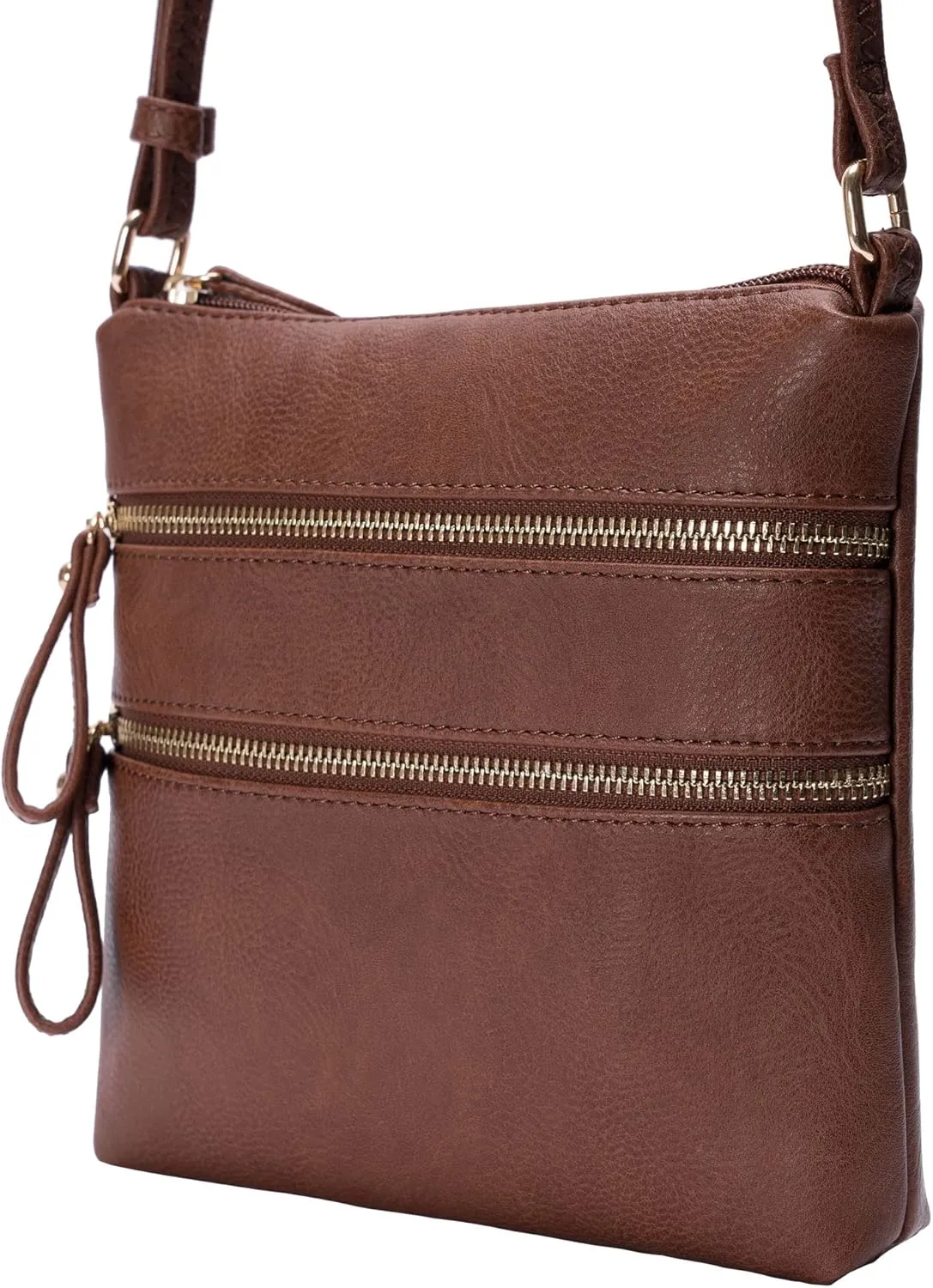 Solene Small Multi Zipper Pocket Crossbody Bag with Adjustable Strap, Lightweight Travel Purse, Daily Small Messenger Pouch