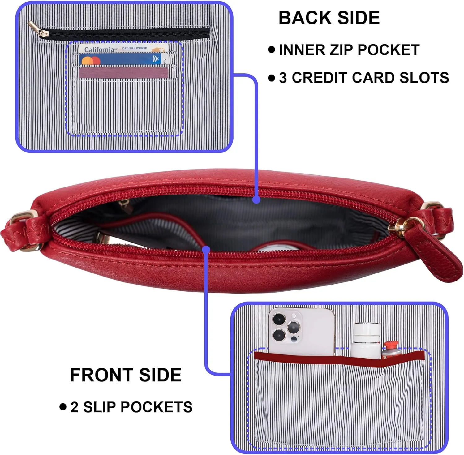 Solene Small Multi Zipper Pocket Crossbody Bag with Adjustable Strap, Lightweight Travel Purse, Daily Small Messenger Pouch