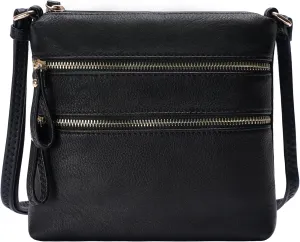 Solene Small Multi Zipper Pocket Crossbody Bag with Adjustable Strap, Lightweight Travel Purse, Daily Small Messenger Pouch
