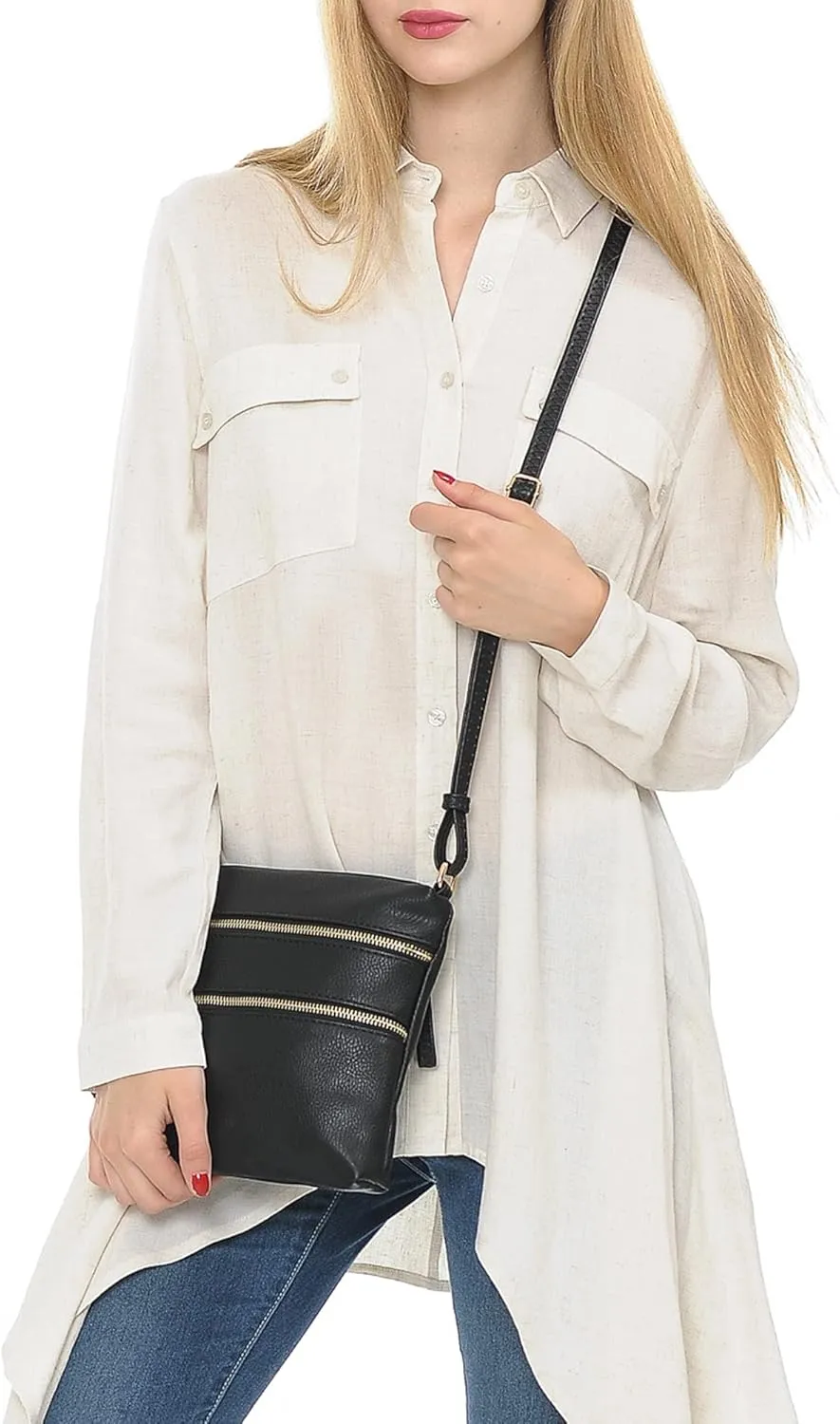 Solene Small Multi Zipper Pocket Crossbody Bag with Adjustable Strap, Lightweight Travel Purse, Daily Small Messenger Pouch