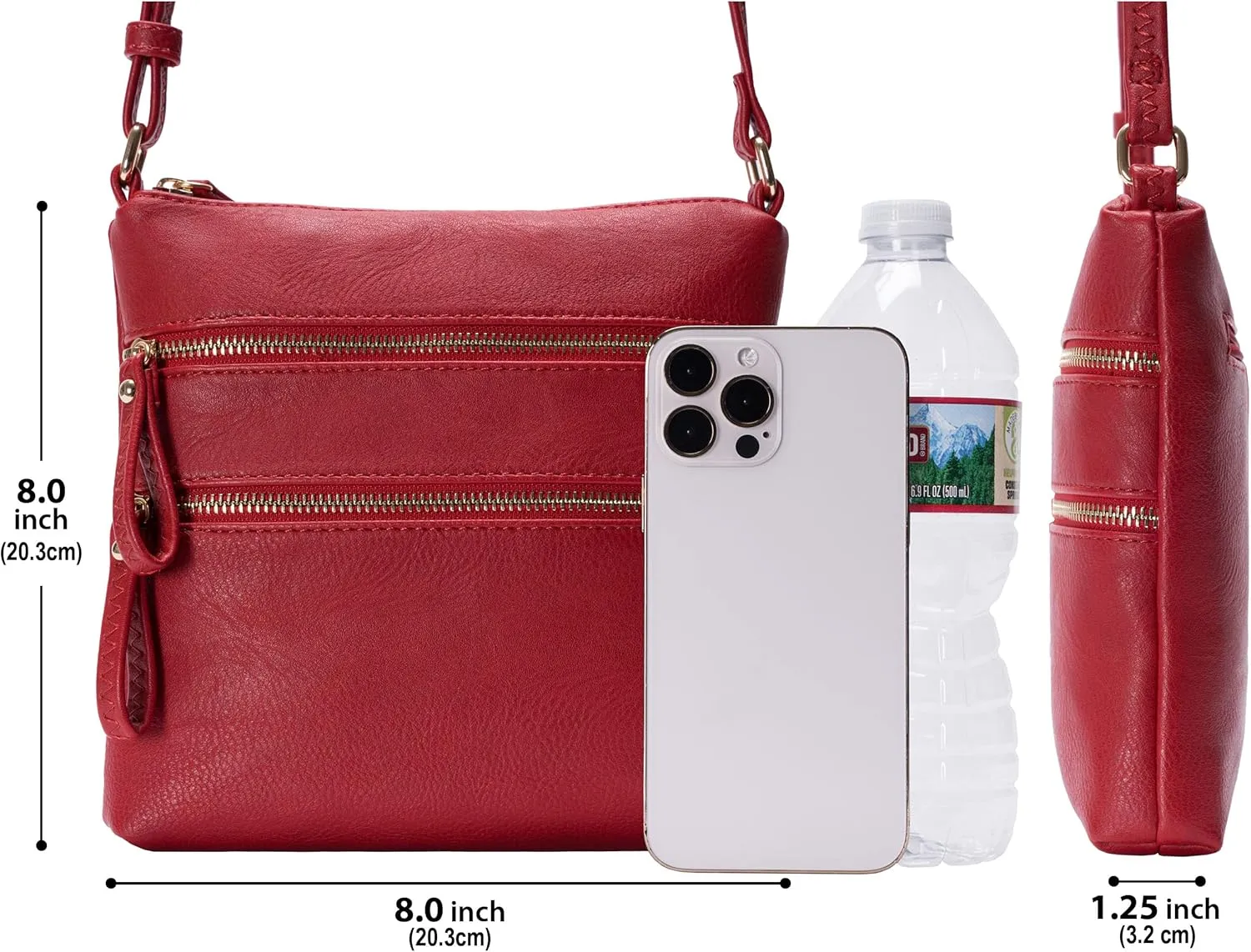 Solene Small Multi Zipper Pocket Crossbody Bag with Adjustable Strap, Lightweight Travel Purse, Daily Small Messenger Pouch