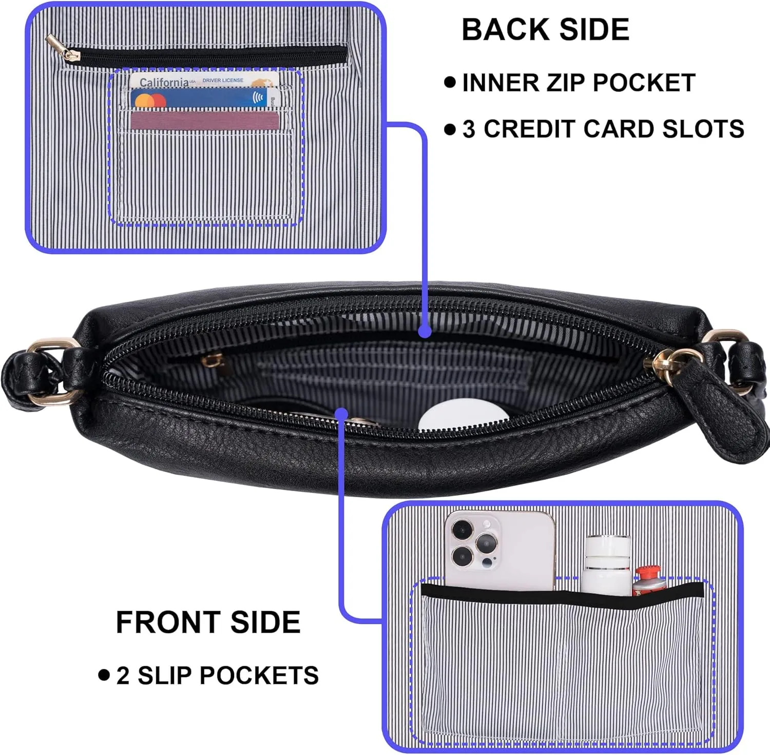 Solene Small Multi Zipper Pocket Crossbody Bag with Adjustable Strap, Lightweight Travel Purse, Daily Small Messenger Pouch