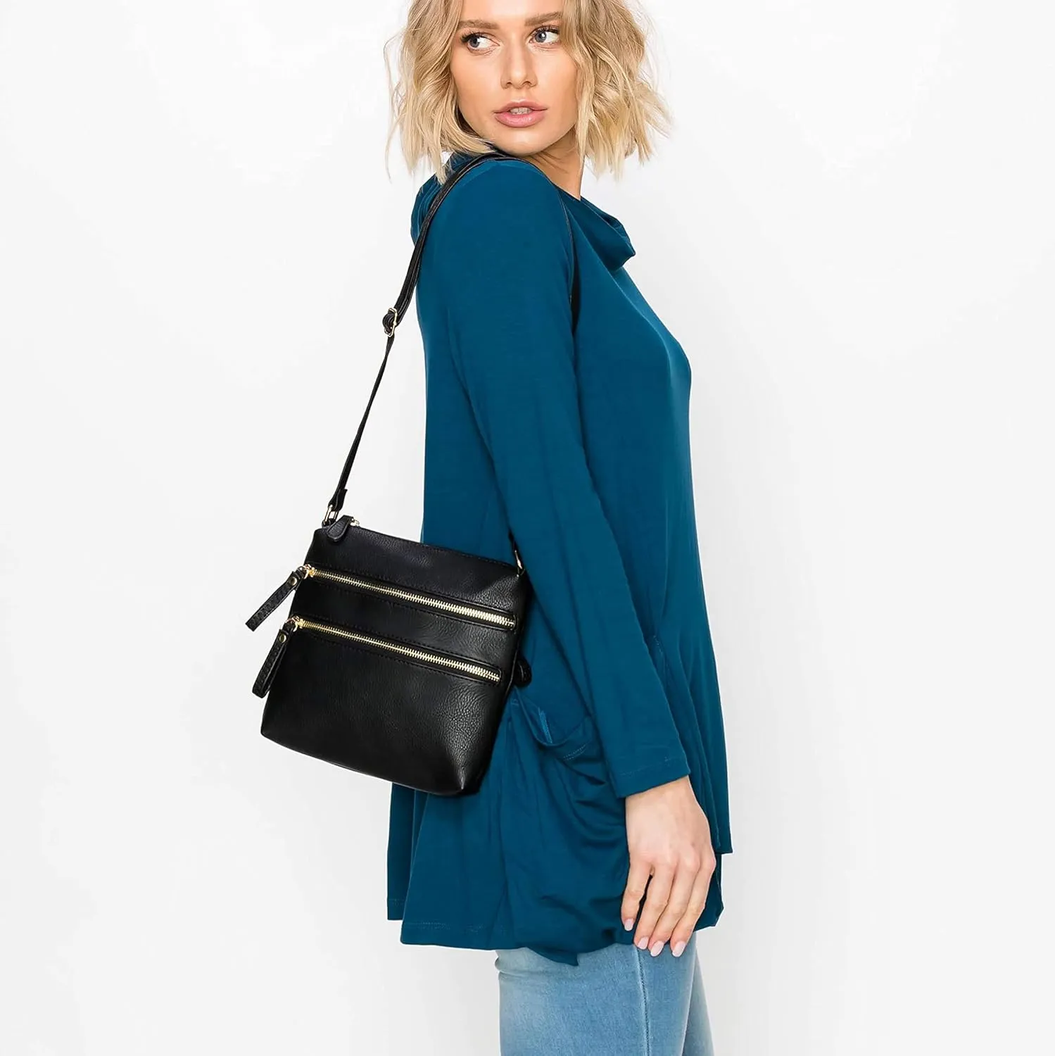 Solene Small Multi Zipper Pocket Crossbody Bag with Adjustable Strap, Lightweight Travel Purse, Daily Small Messenger Pouch