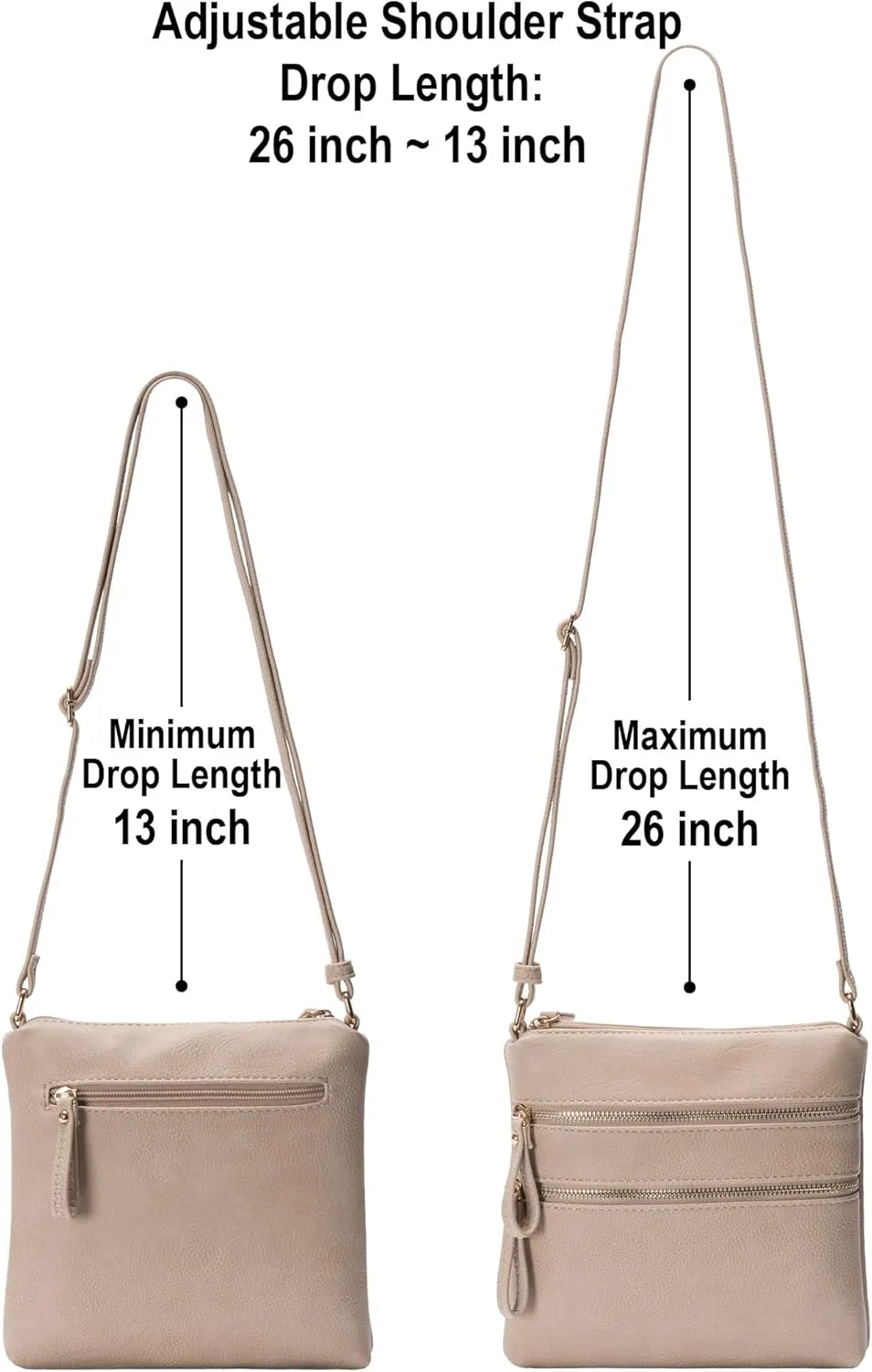 Solene Small Multi Zipper Pocket Crossbody Bag with Adjustable Strap, Lightweight Travel Purse, Daily Small Messenger Pouch