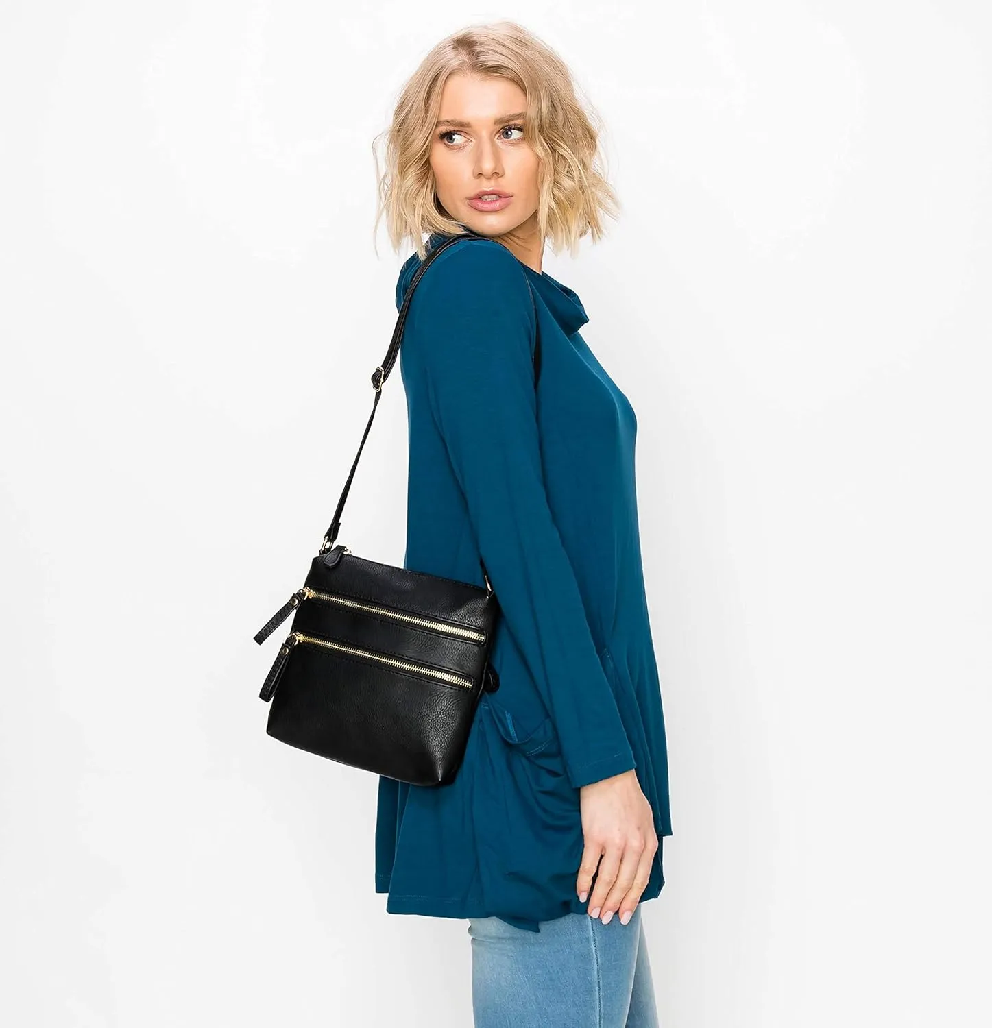 Solene Small Multi Zipper Pocket Crossbody Bag with Adjustable Strap, Lightweight Travel Purse, Daily Small Messenger Pouch