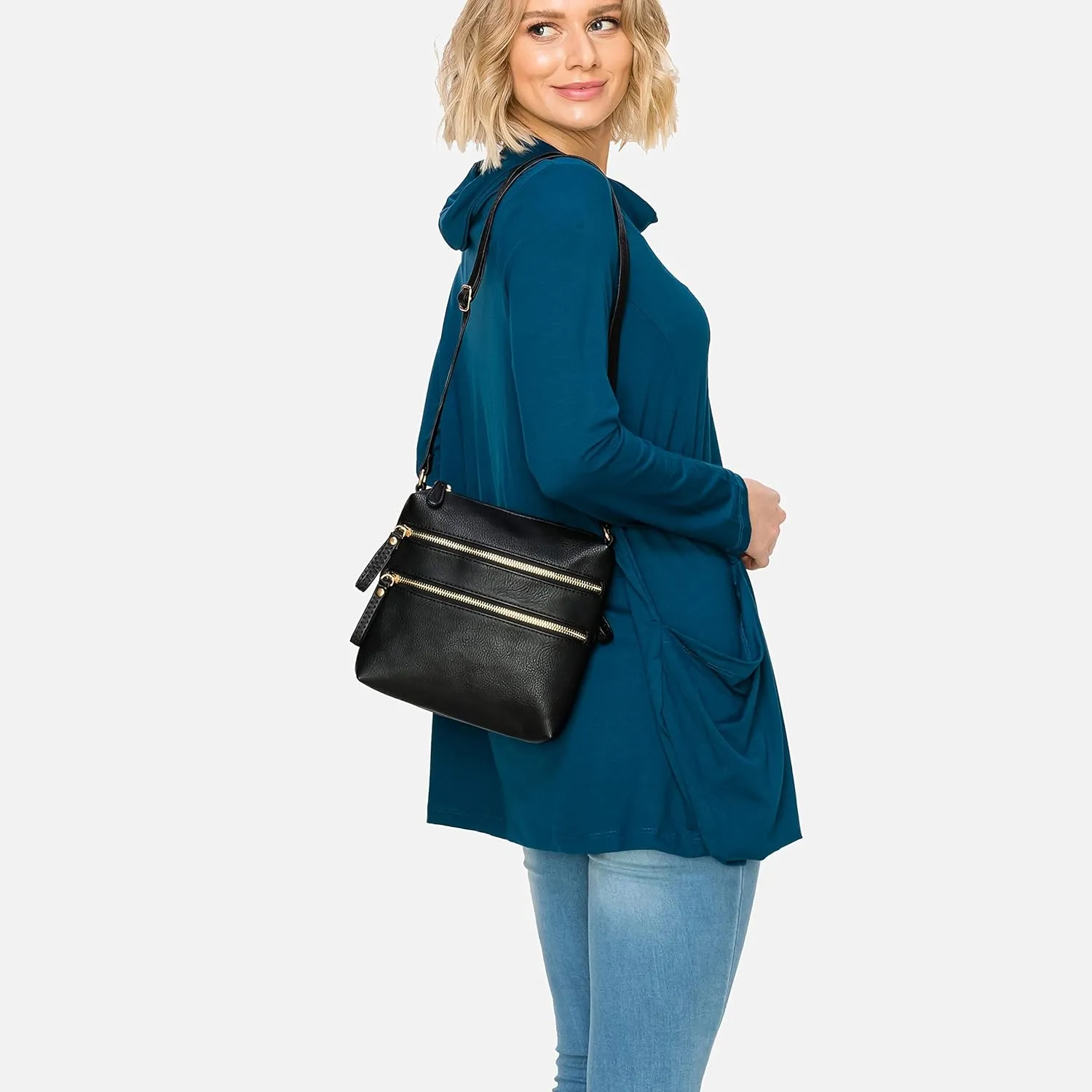 Solene Small Multi Zipper Pocket Crossbody Bag with Adjustable Strap, Lightweight Travel Purse, Daily Small Messenger Pouch
