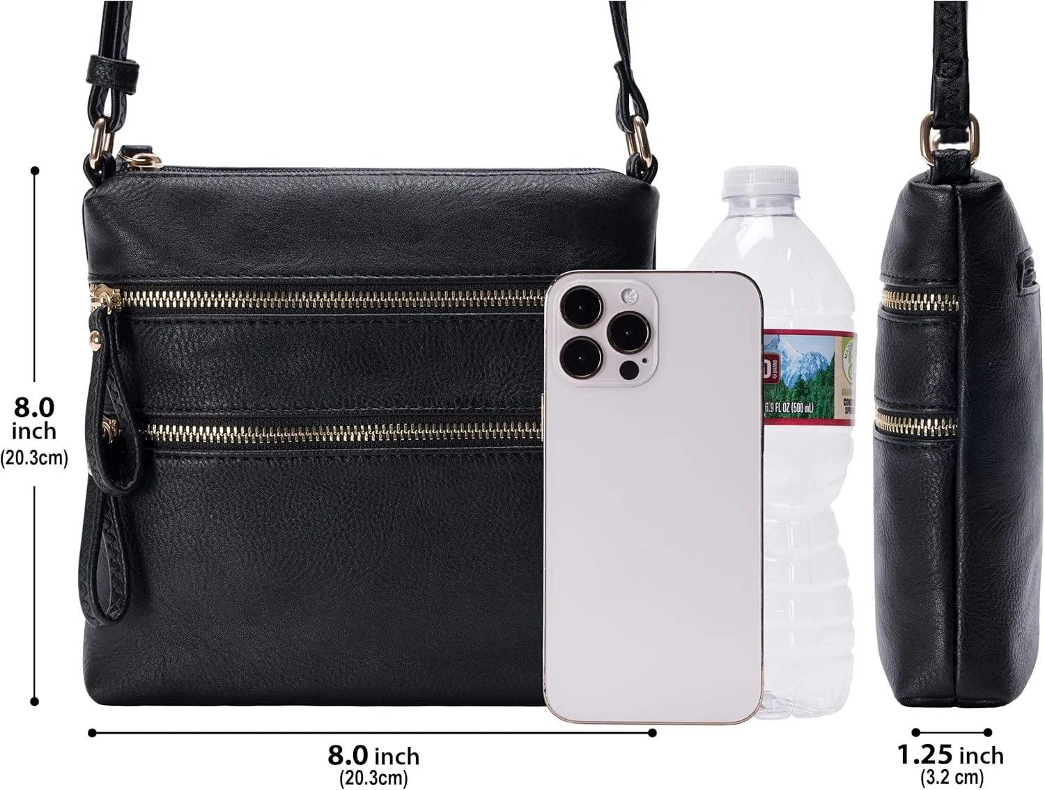 Solene Small Multi Zipper Pocket Crossbody Bag with Adjustable Strap, Lightweight Travel Purse, Daily Small Messenger Pouch
