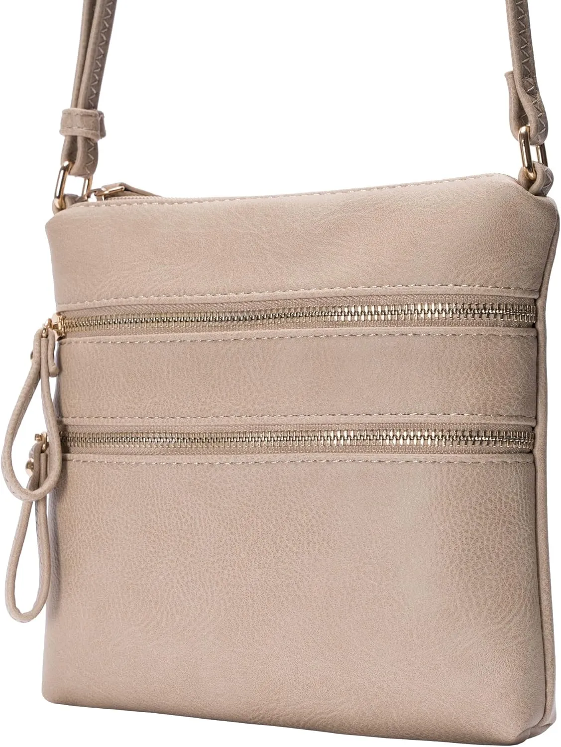 Solene Small Multi Zipper Pocket Crossbody Bag with Adjustable Strap, Lightweight Travel Purse, Daily Small Messenger Pouch
