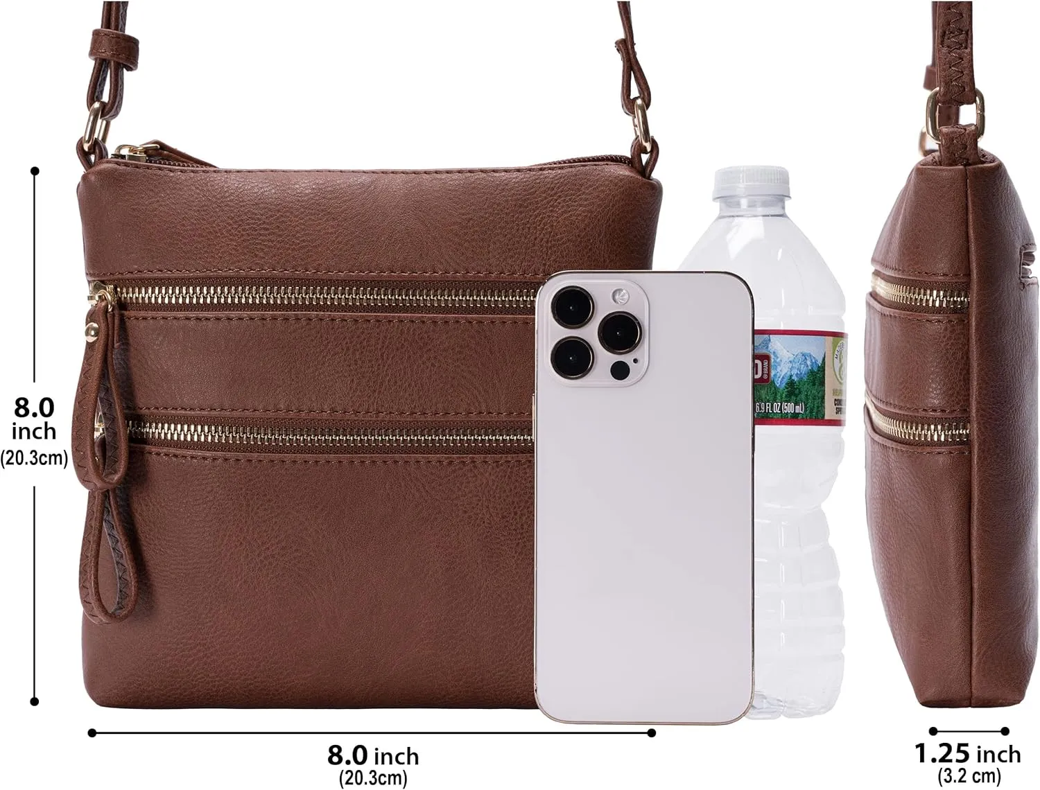 Solene Small Multi Zipper Pocket Crossbody Bag with Adjustable Strap, Lightweight Travel Purse, Daily Small Messenger Pouch