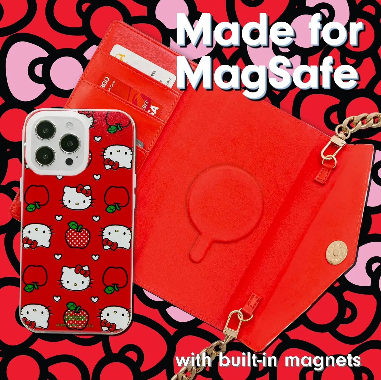 Sonix x Sanrio Wallet Case for iPhone 14 Pro | Compatible with MagSafe | 10ft Drop Tested | Glossy Patent Wallet Crossbody | Hello Kitty Apples