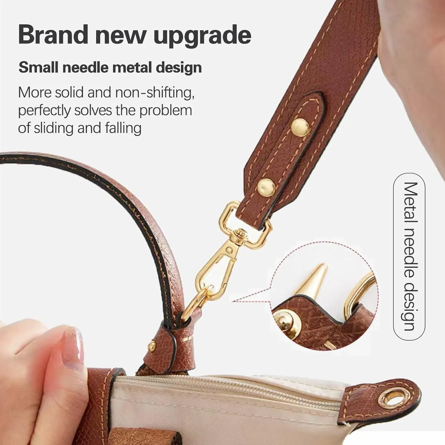 Soupiar Leather Purse Strap Replacement Crossbody, Longchamp 51inch Extra Long Adjustable Thin Shoulder Bag Pouch (Apricot)