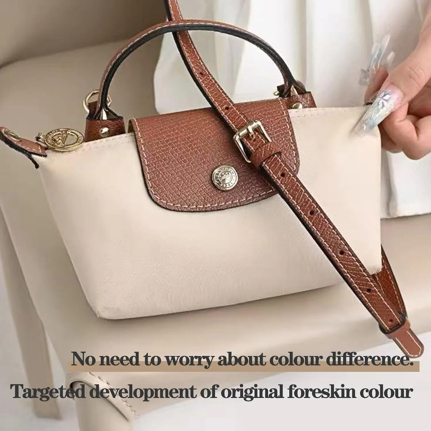 Soupiar Leather Purse Strap Replacement Crossbody, Longchamp 51inch Extra Long Adjustable Thin Shoulder Bag Pouch (Apricot)