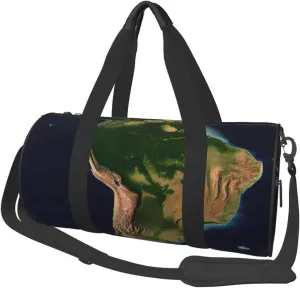 South america satellite image Travel Duffle Bag Carry On Weekender Overnight Bag Sport Gym Bag for Women Men Foldable Travel Duffle Round Duffle Bag for Travel Sports Gym