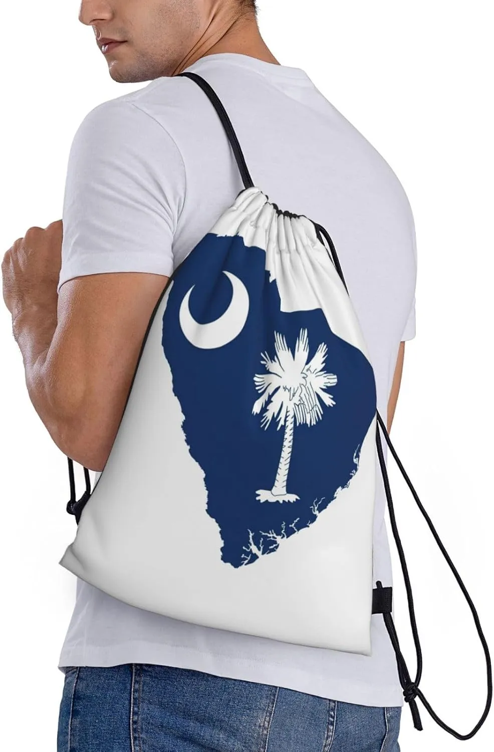 South Carolina Flag Map print Drawstring Backpack Bags Sack Cinch Tote Sport Storage Polyester Bag for Gym Traveling