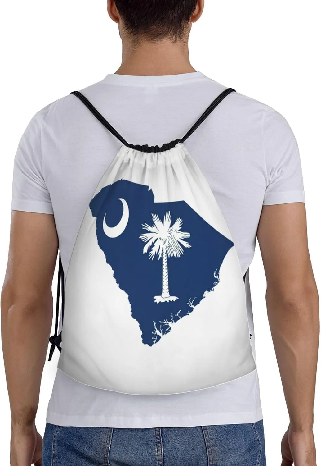 South Carolina Flag Map print Drawstring Backpack Bags Sack Cinch Tote Sport Storage Polyester Bag for Gym Traveling