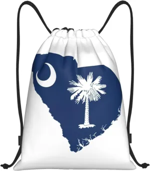 South Carolina Flag Map print Drawstring Backpack Bags Sack Cinch Tote Sport Storage Polyester Bag for Gym Traveling