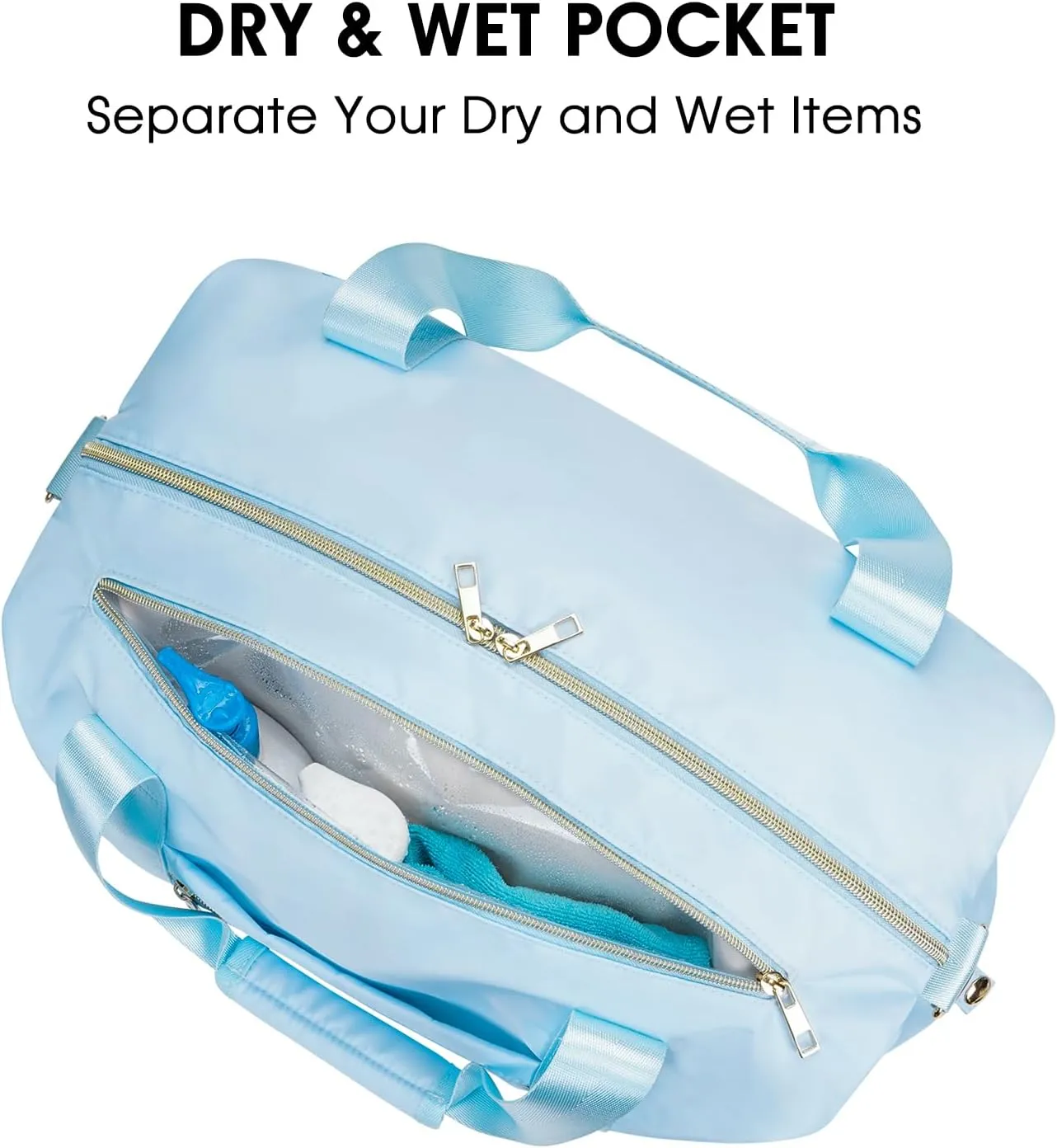 Spirit Airlines Personal Item Duffel Bag - 18x14x8 Weekender Overnight Carry-on for Women (Light Blue) with TSA Approved Quart Size & Shoes Bag