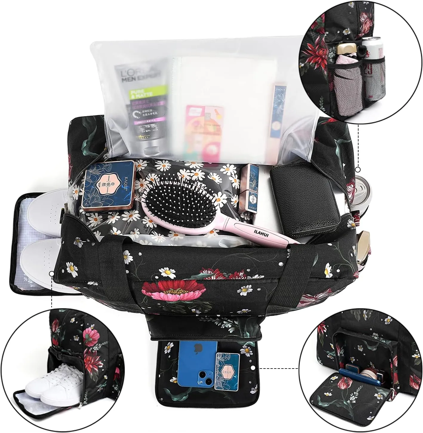 Spirit Airlines Personal Item Weekender Overnight Travel Bag - Foldable Duffle for Women with Shoe Compartment, Underseat Carry On Luggage, Swim/Sports/Gym Bag