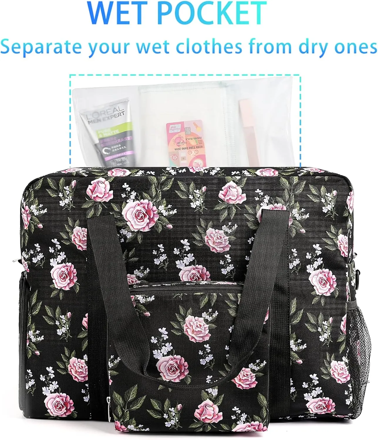 Spirit Airlines Personal Item Weekender Overnight Travel Bag - Foldable Duffle for Women with Shoe Compartment, Underseat Carry On Luggage, Swim/Sports/Gym Bag