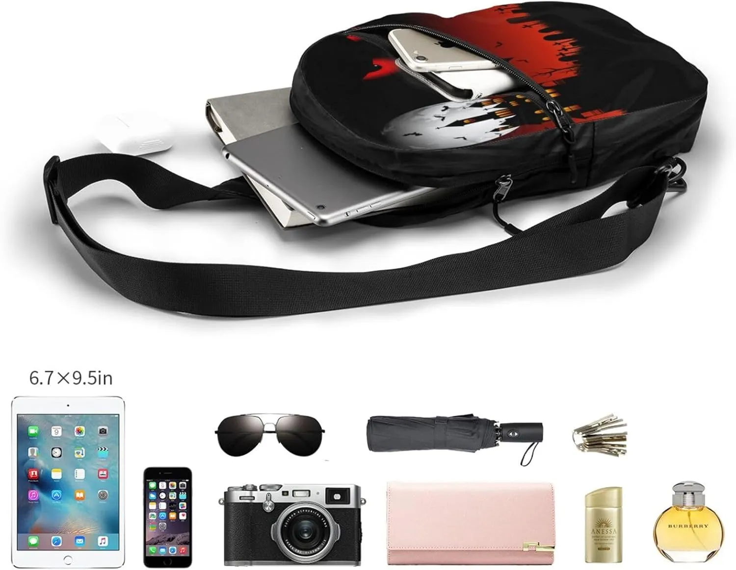 Spooky Halloween Eyes Sling Bag for Men Women, Small Crossbody Sling Backpack Shoulder Chest Bag, Anti Theft Travel Hiking Sports