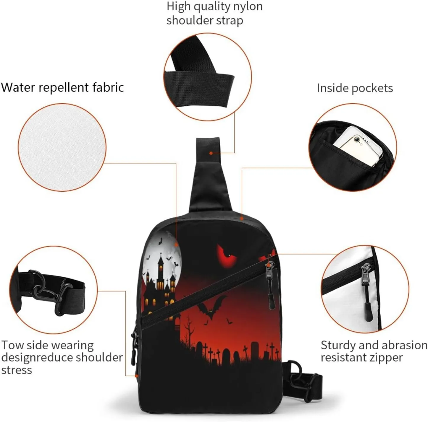 Spooky Halloween Eyes Sling Bag for Men Women, Small Crossbody Sling Backpack Shoulder Chest Bag, Anti Theft Travel Hiking Sports