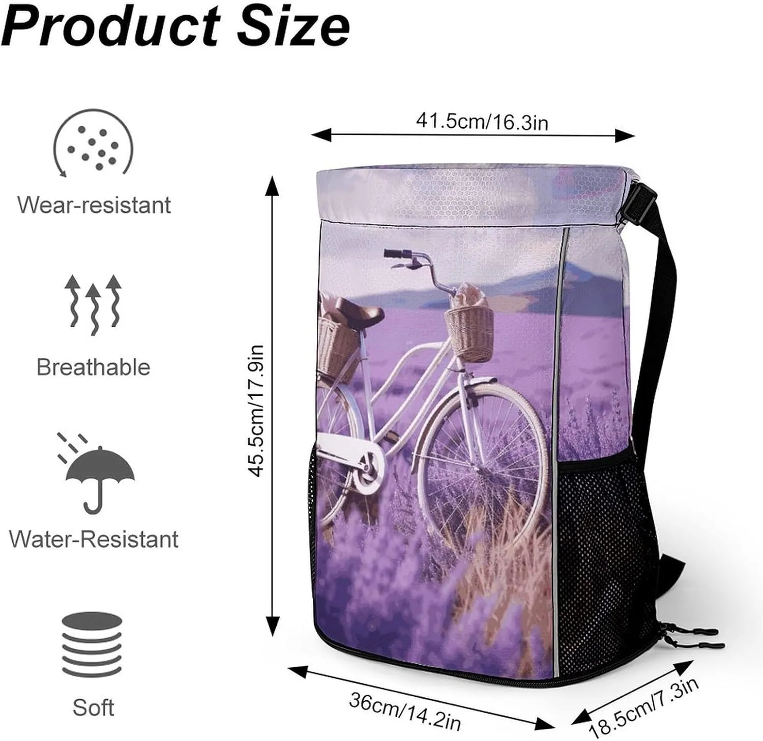 Sport Drawstring Backpack Beach Bag Lavender Field Bike Drawstring Bag Suitable for Fitness And Swimming