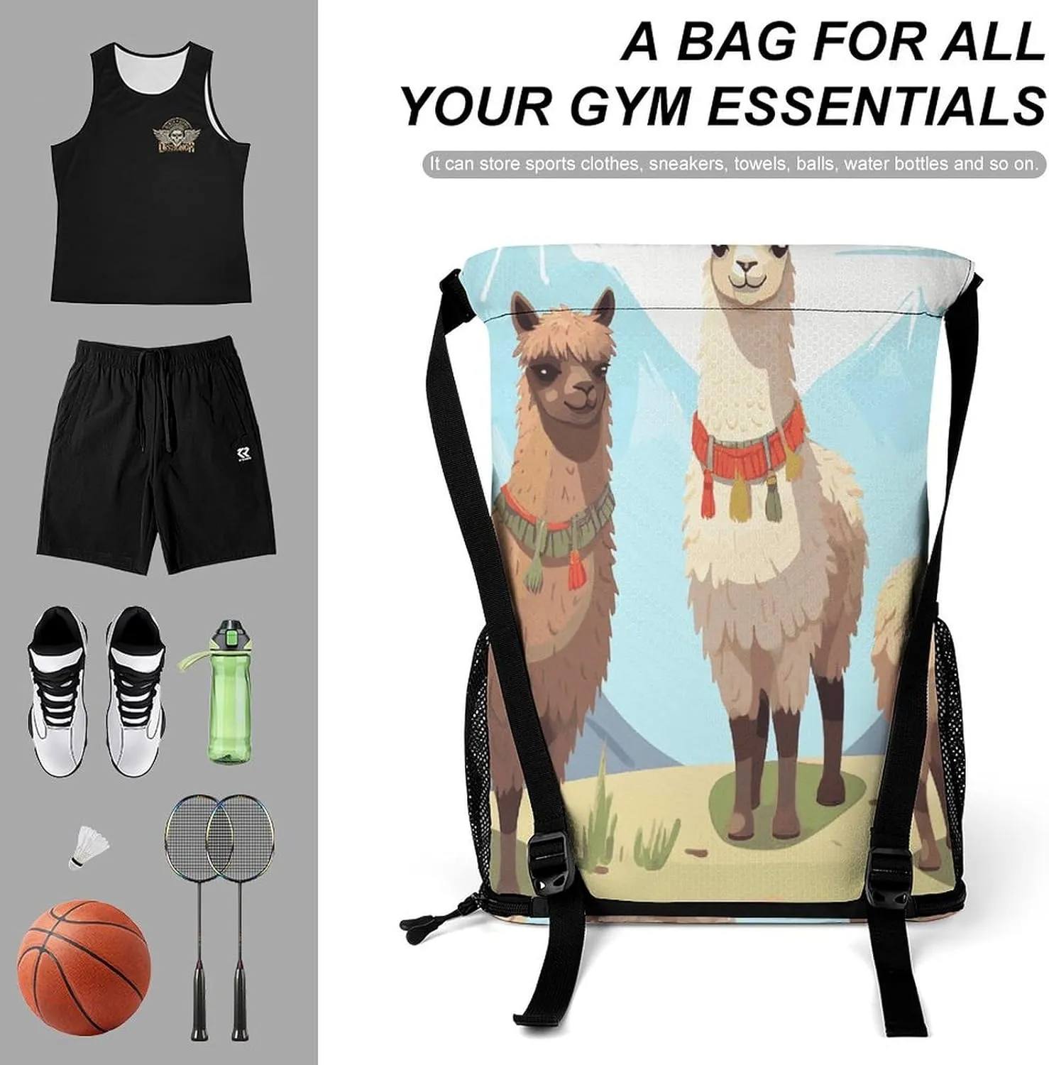 Sport Drawstring Backpack Beach Bag Llama And Alpaca Drawstring Bag Suitable for Fitness And Swimming