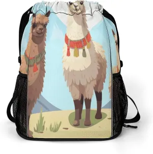 Sport Drawstring Backpack Beach Bag Llama And Alpaca Drawstring Bag Suitable for Fitness And Swimming