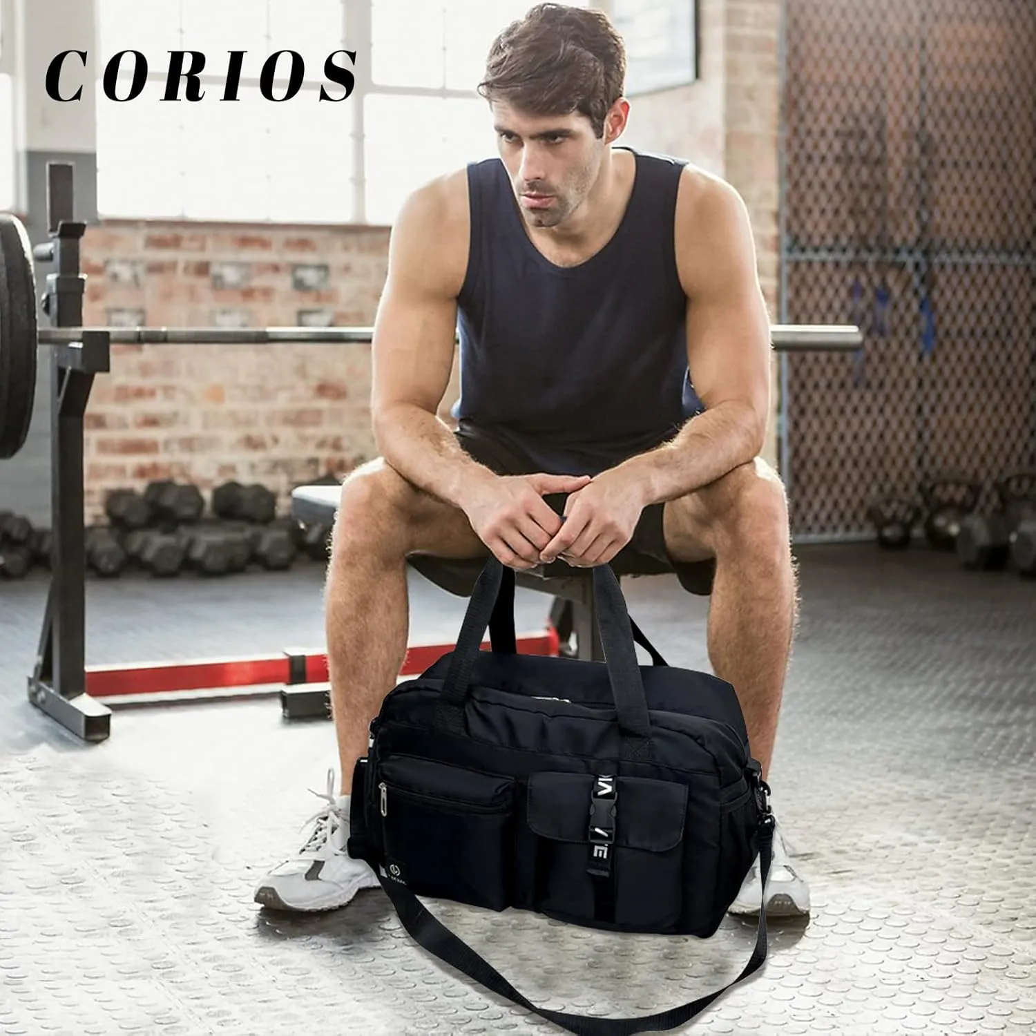 Sport Duffel Bag Travel Duffel Bag for Women/Men Large Gym Tote Bag Ultra-Light Weekend Shoulder Bag Overnight Bag Hospital Bag Carry On Luggage with Shoes Compartment and Wet Pocket Black