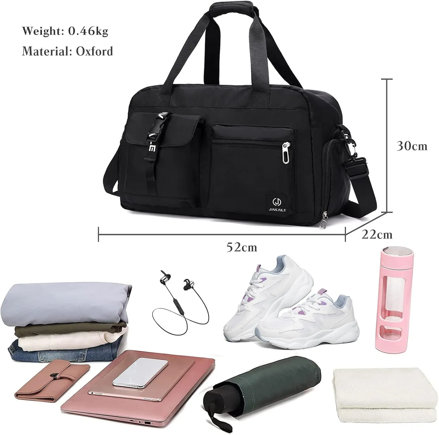 Sport Duffel Bag Travel Duffel Bag for Women/Men Large Gym Tote Bag Ultra-Light Weekend Shoulder Bag Overnight Bag Hospital Bag Carry On Luggage with Shoes Compartment and Wet Pocket Black