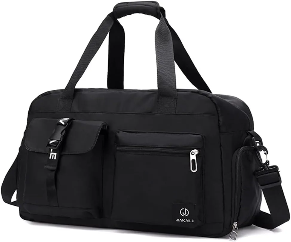 Sport Duffel Bag Travel Duffel Bag for Women/Men Large Gym Tote Bag Ultra-Light Weekend Shoulder Bag Overnight Bag Hospital Bag Carry On Luggage with Shoes Compartment and Wet Pocket Black