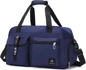 Sport Duffel Bag Travel Duffel Bag for Women/Men Large Gym Tote Bag Ultra-Light Weekend Shoulder Bag Overnight Bag Hospital Bag Carry On Luggage with Shoes Compartment and Wet Pocket Blue