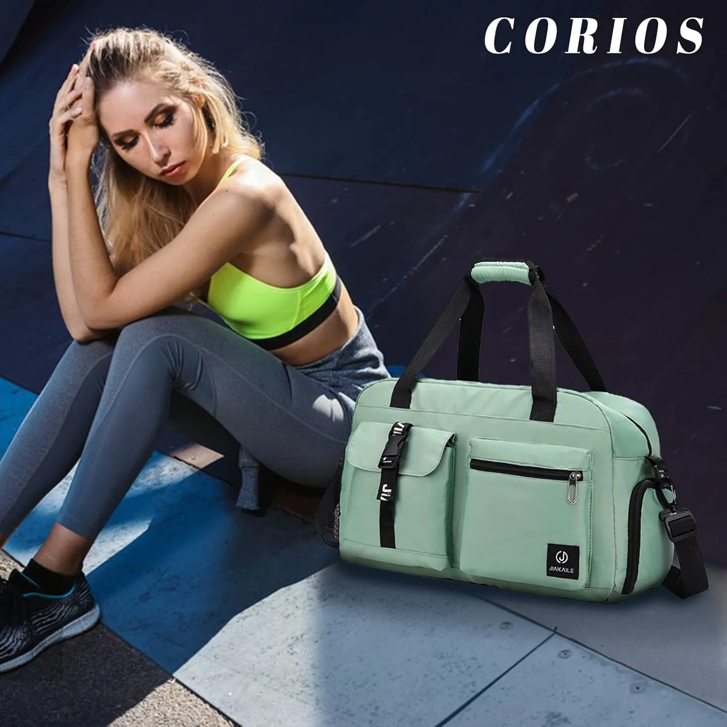 Sport Duffel Bag Travel Duffel Bag for Women/Men Large Gym Tote Bag Ultra-Light Weekend Shoulder Bag Overnight Bag Hospital Bag Carry On Luggage with Shoes Compartment and Wet Pocket Green