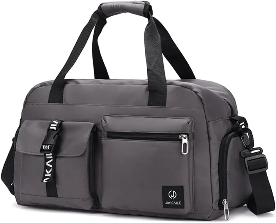 Sport Duffel Bag Travel Duffel Bag for Women/Men Large Gym Tote Bag Ultra-Light Weekend Shoulder Bag Overnight Bag Hospital Bag Carry On Luggage with Shoes Compartment and Wet Pocket Grey
