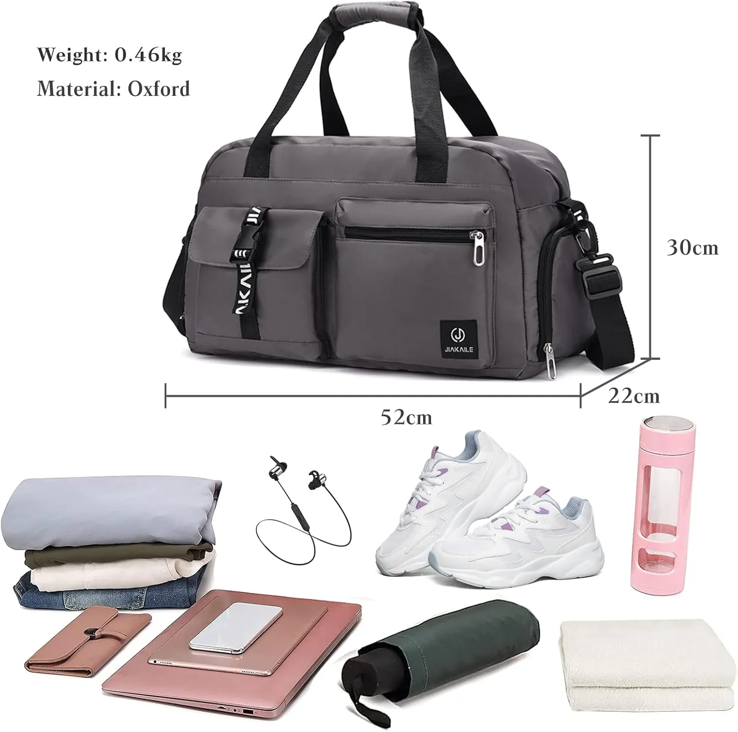 Sport Duffel Bag Travel Duffel Bag for Women/Men Large Gym Tote Bag Ultra-Light Weekend Shoulder Bag Overnight Bag Hospital Bag Carry On Luggage with Shoes Compartment and Wet Pocket Grey