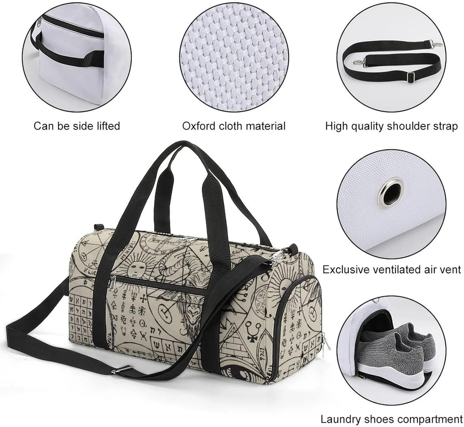 Sport Gym Duffel with Shoe Compartment Wet Pocket, Accult-theme Shoulder Travel Bag for Women Men, style-3