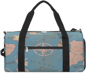 Sport Gym Duffel with Shoe Compartment Wet Pocket, Ancient-nautical-chart-sea-routes Shoulder Travel Bag for Women Men