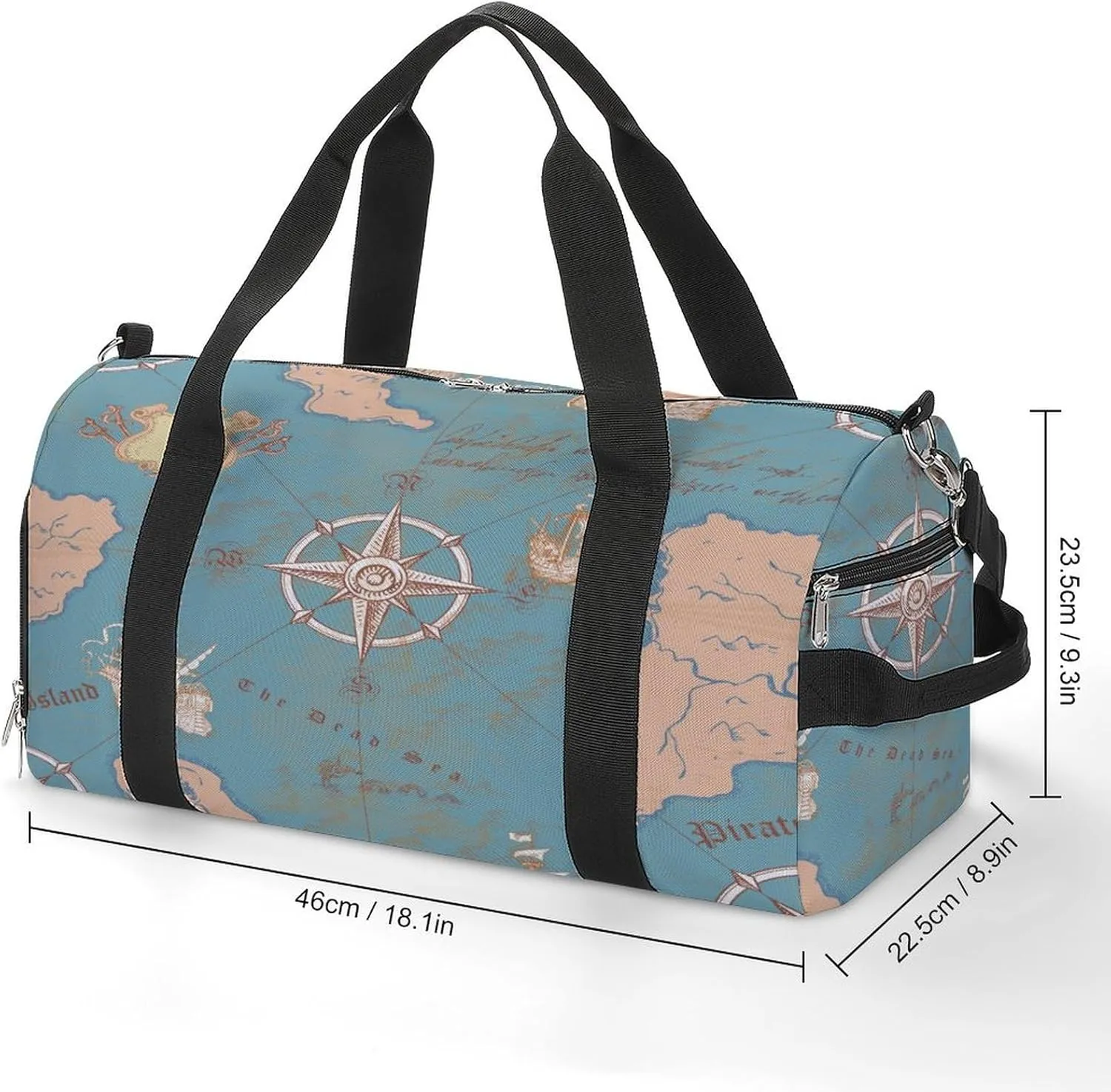 Sport Gym Duffel with Shoe Compartment Wet Pocket, Ancient-nautical-chart-sea-routes Shoulder Travel Bag for Women Men
