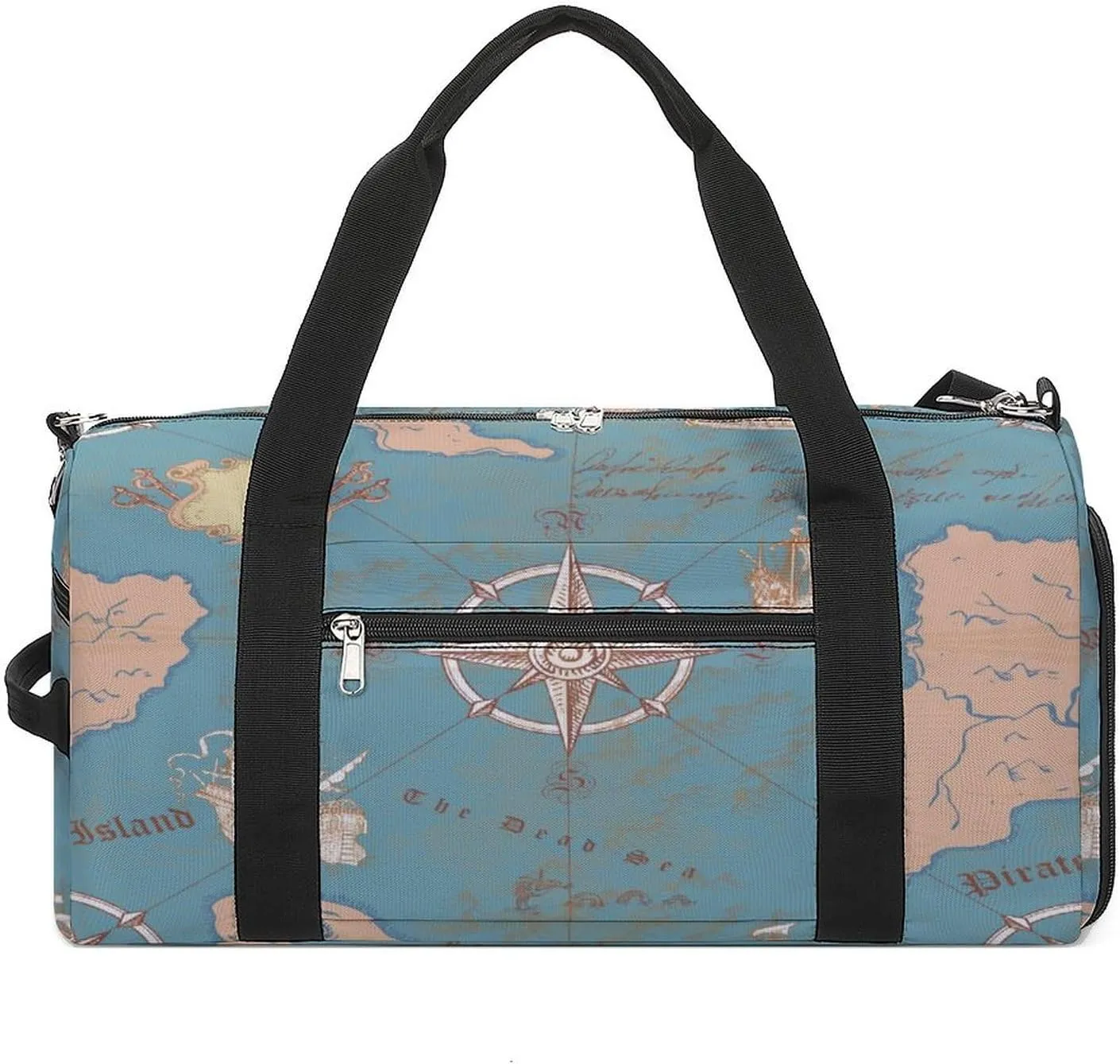 Sport Gym Duffel with Shoe Compartment Wet Pocket, Ancient-nautical-chart-sea-routes Shoulder Travel Bag for Women Men