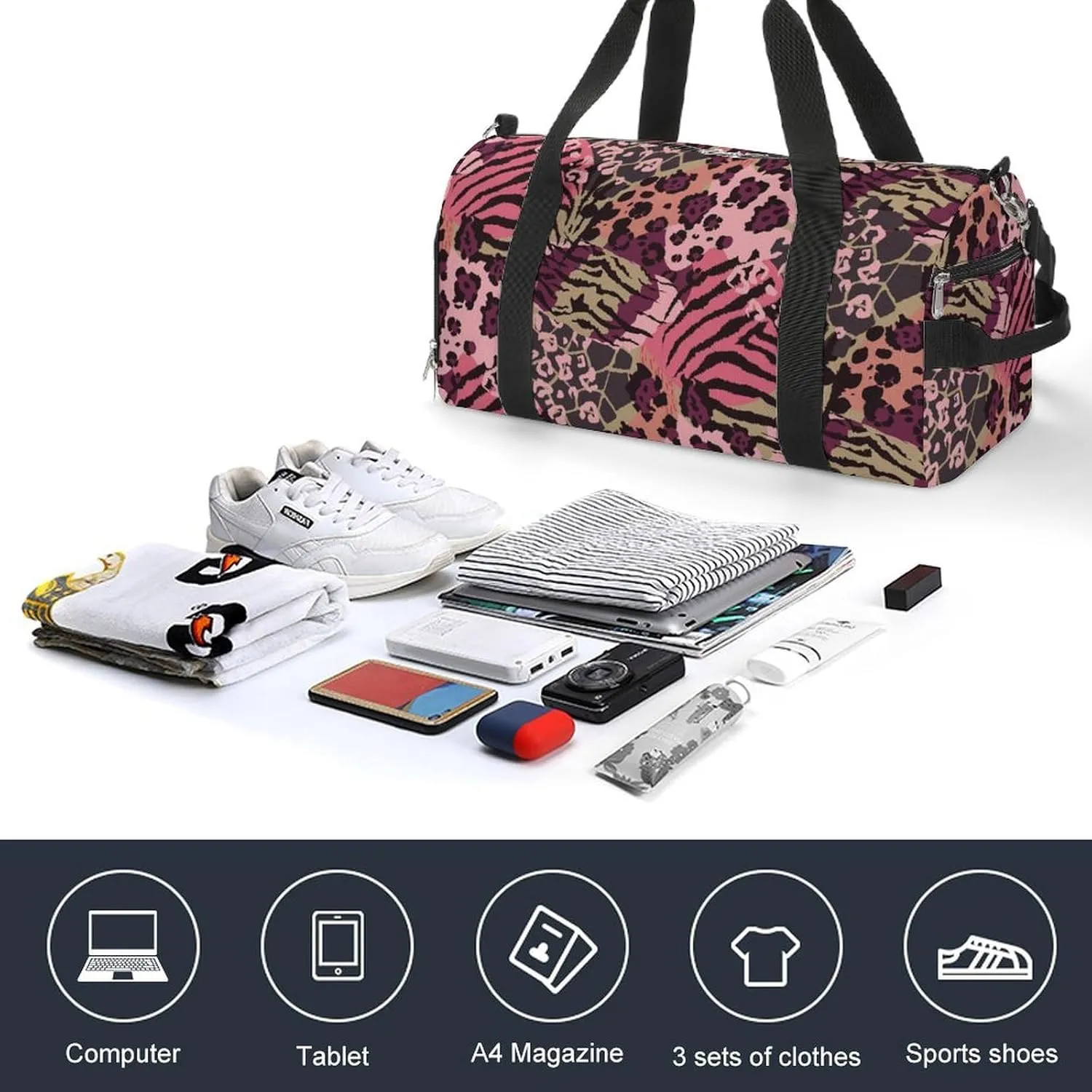Sport Gym Duffel with Shoe Compartment Wet Pocket, Animal-skin-motifs Shoulder Travel Bag for Women Men, style-2