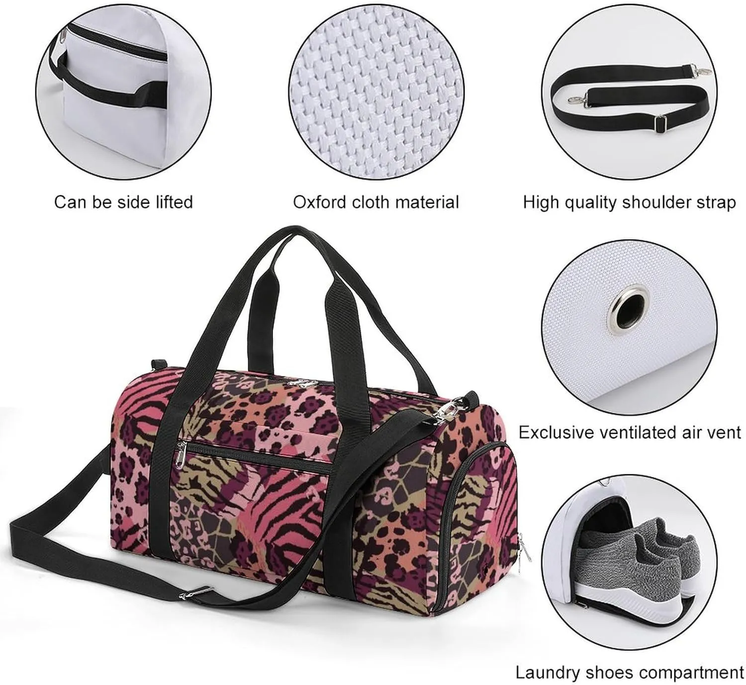 Sport Gym Duffel with Shoe Compartment Wet Pocket, Animal-skin-motifs Shoulder Travel Bag for Women Men, style-2