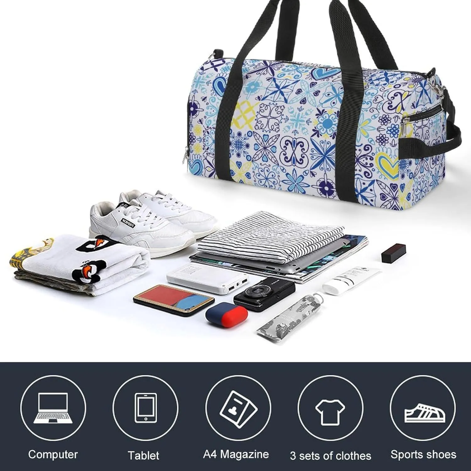 Sport Gym Duffel with Shoe Compartment Wet Pocket, Arabic-cerami Shoulder Travel Bag for Women Men, style