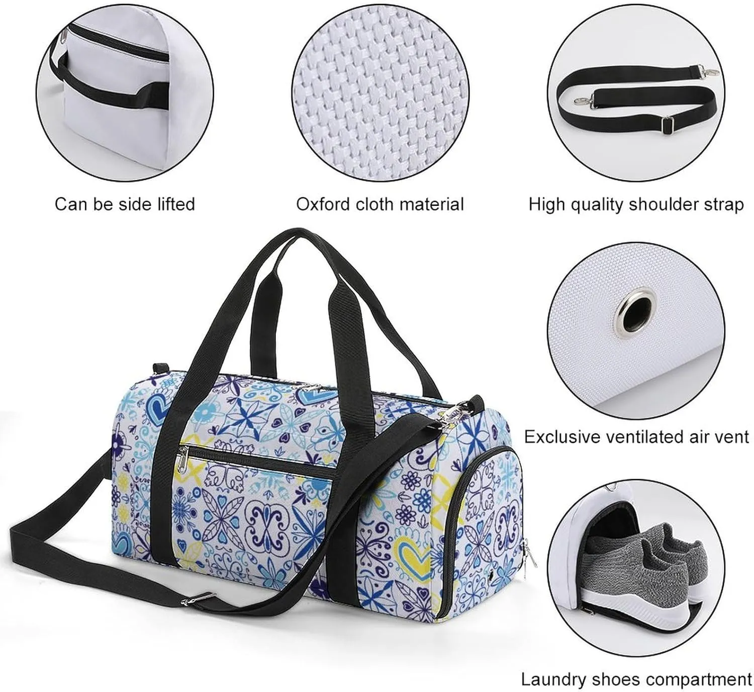 Sport Gym Duffel with Shoe Compartment Wet Pocket, Arabic-cerami Shoulder Travel Bag for Women Men, style