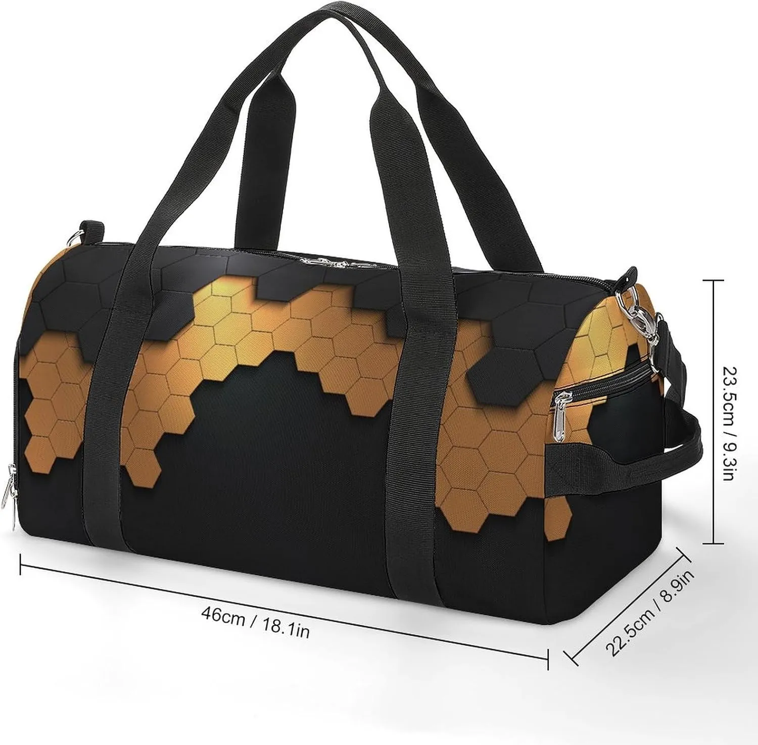 Sport Gym Duffel with Shoe Compartment Wet Pocket, Black-gold-hexagonal-pattern Shoulder Travel Bag for Women Men, style-1