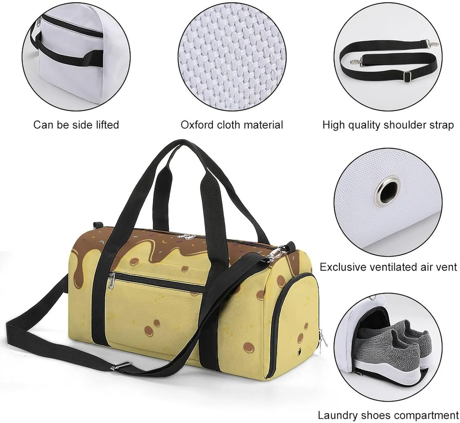 Sport Gym Duffel with Shoe Compartment Wet Pocket, Chocolate-ices-creams Print Shoulder Travel Bag for Women Men, style-3