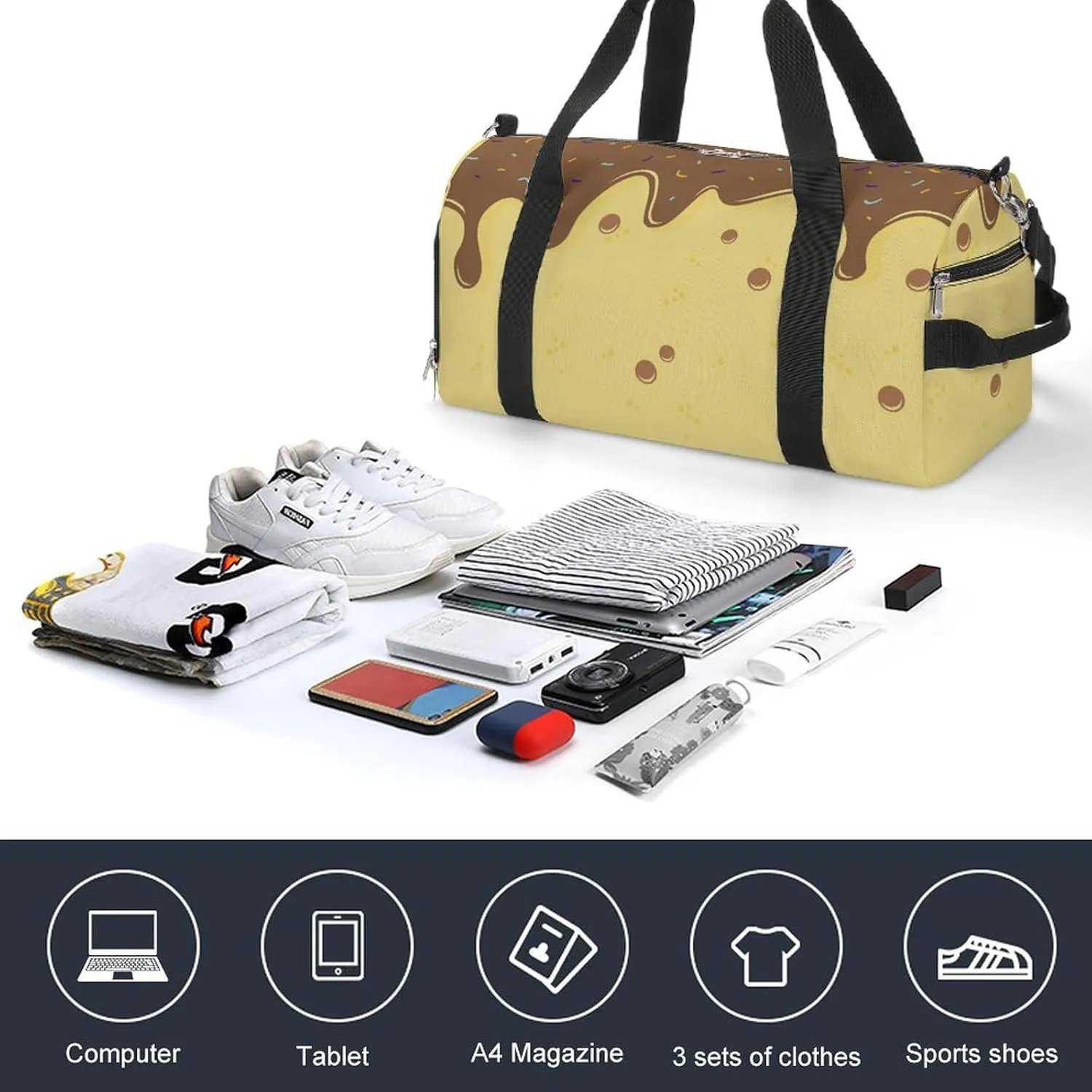 Sport Gym Duffel with Shoe Compartment Wet Pocket, Chocolate-ices-creams Print Shoulder Travel Bag for Women Men, style-3